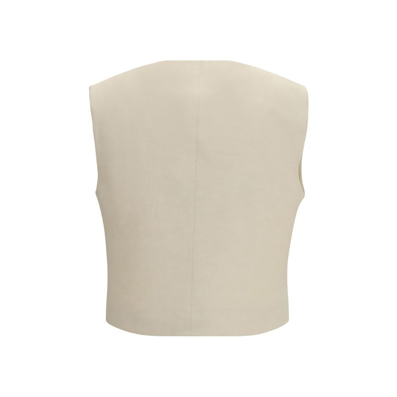 P.A.R.O.S.H. Beige Wool Sleeveless Jacket for Women