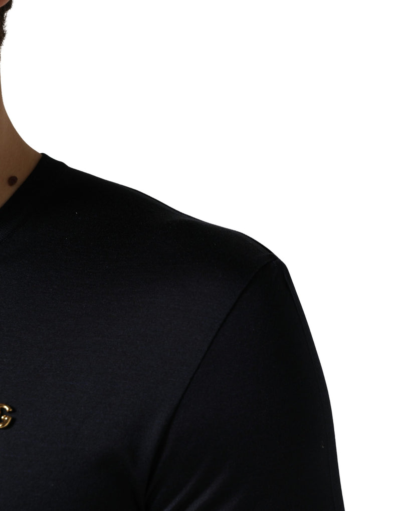 Dolce & Gabbana Donkerblauw DG Logo Zijden Heren T-shirt met Ronde Hals