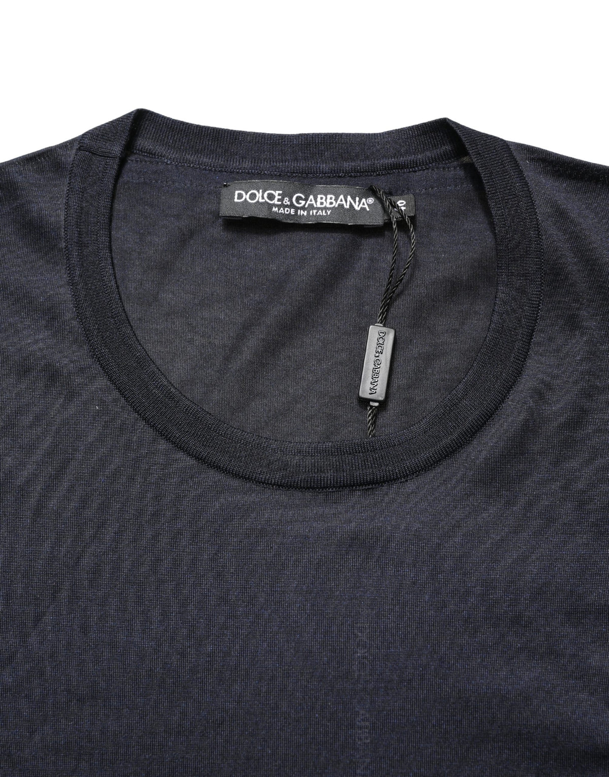 T-shirt Dolce & Gabbana en soie bleu foncé avec logo DG pour homme et col ras-du-cou