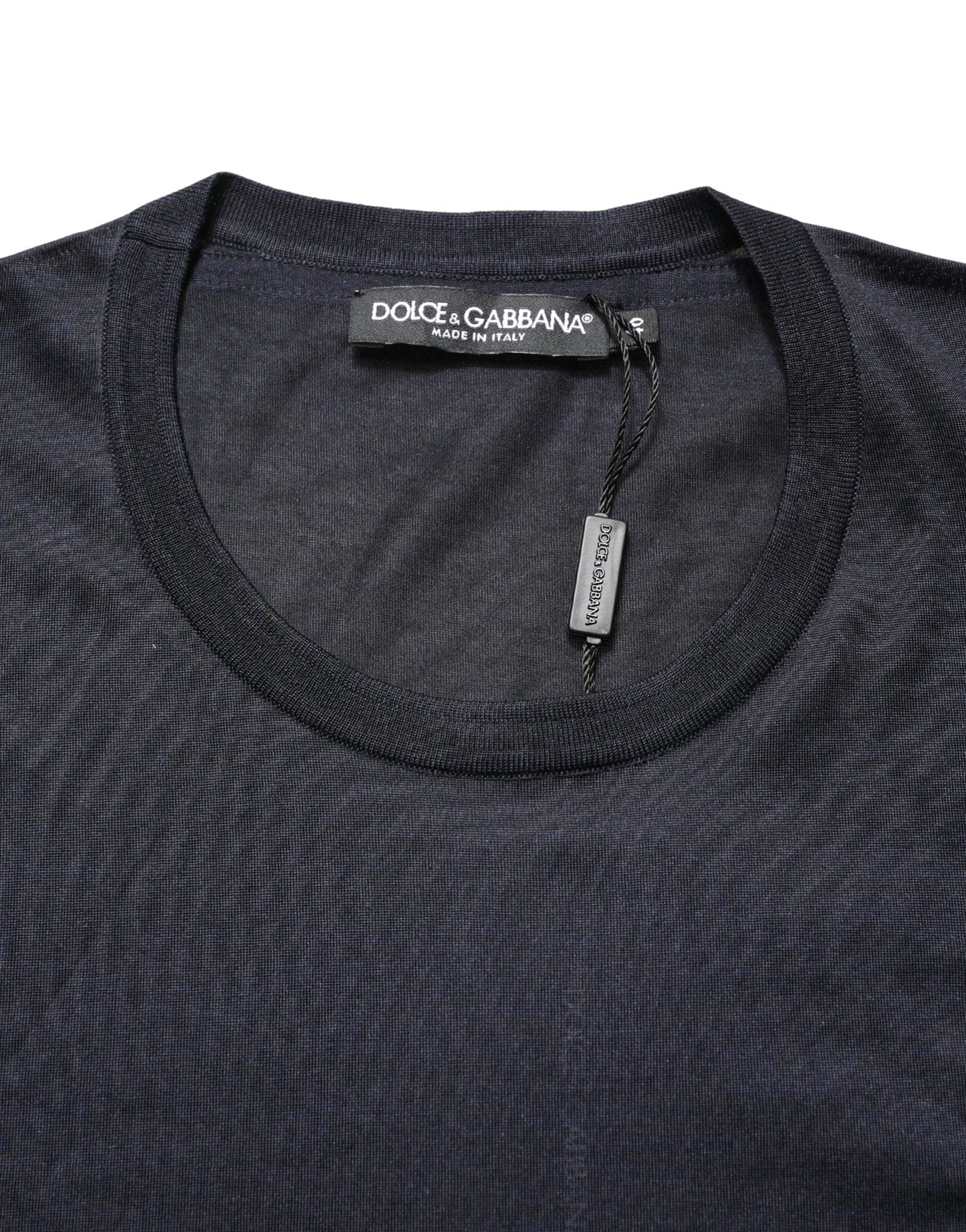 T-shirt Dolce & Gabbana en soie bleu foncé avec logo DG pour homme et col ras-du-cou