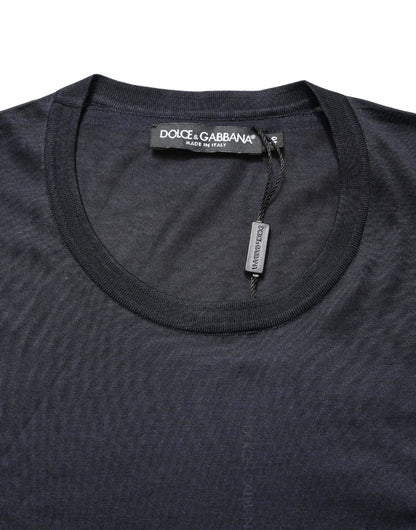 T-shirt Dolce & Gabbana en soie bleu foncé avec logo DG pour homme et col ras-du-cou