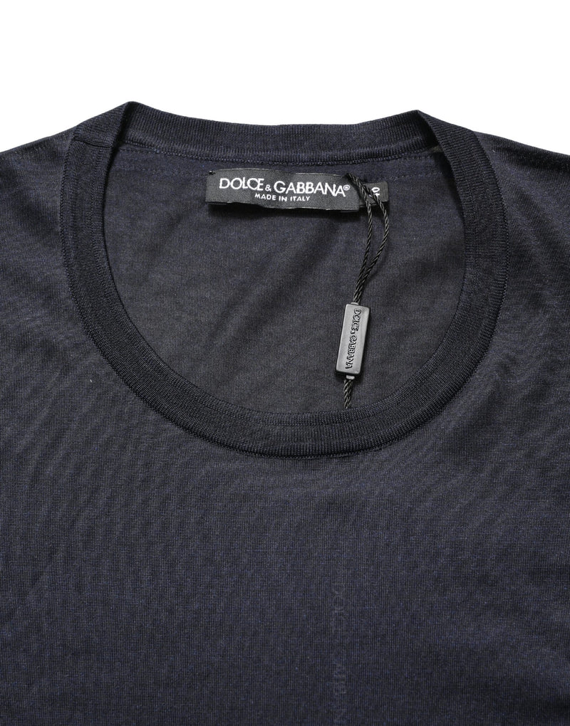 Dolce & Gabbana Donkerblauw DG Logo Zijden Heren T-shirt met Ronde Hals
