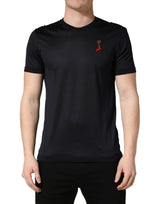 T-shirt Dolce & Gabbana en soie à col rond pour homme, bleu foncé, logo DG