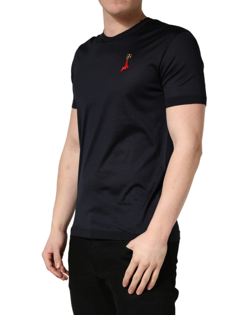 Dolce & Gabbana Donkerblauw DG Logo Zijden Heren T-shirt met Ronde Hals