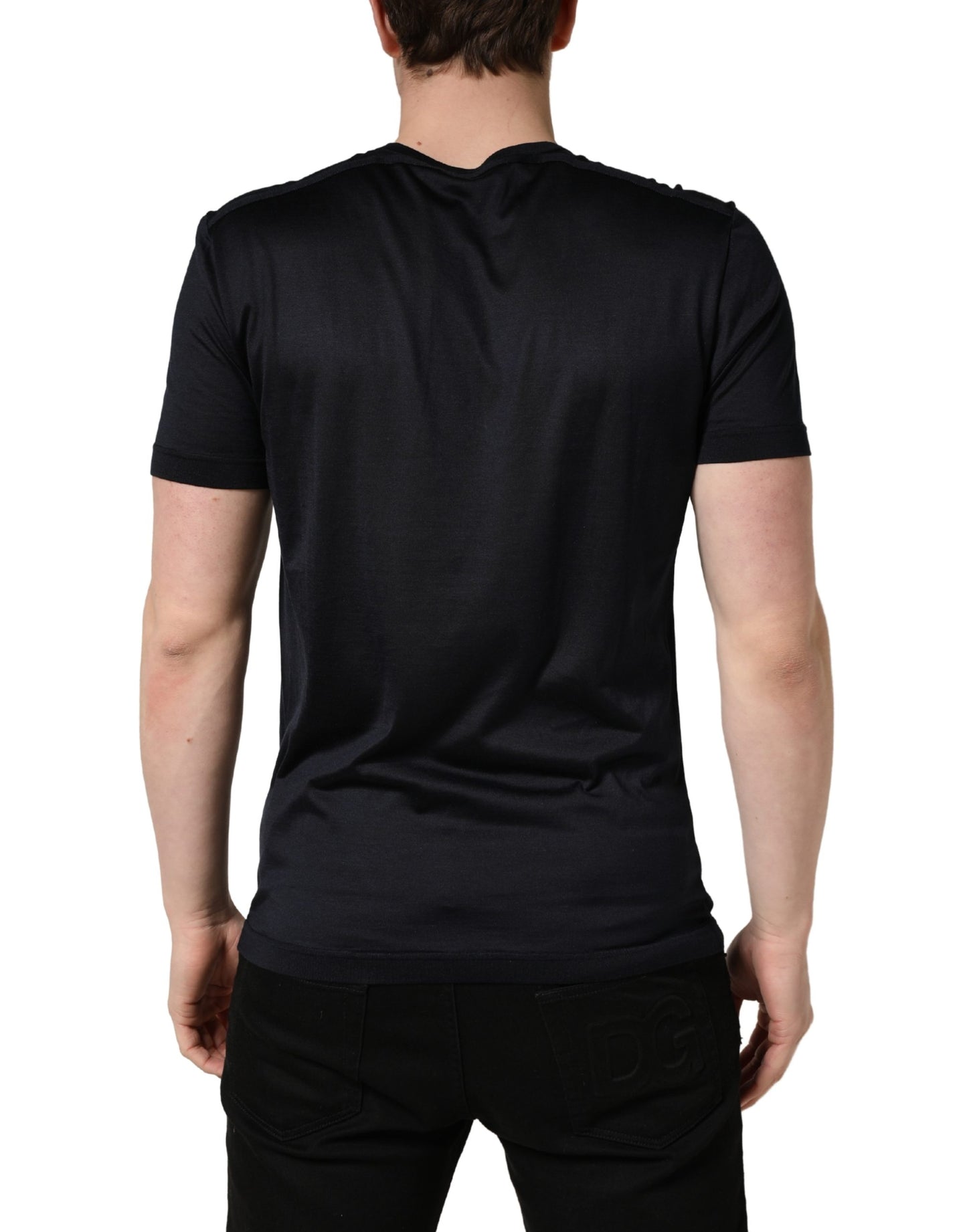 T-shirt Dolce & Gabbana en soie à col rond pour homme, bleu foncé, logo DG