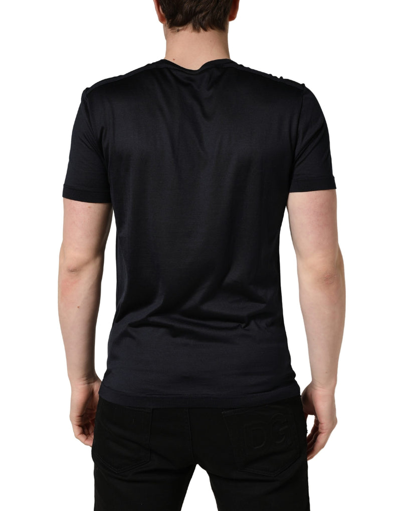 Dolce & Gabbana Donkerblauw DG Logo Zijden Heren T-shirt met Ronde Hals