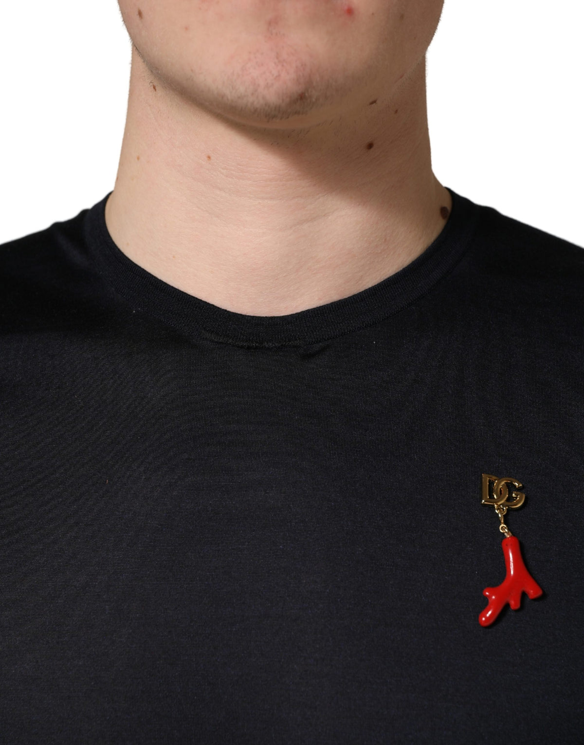 T-shirt Dolce & Gabbana en soie à col rond pour homme, bleu foncé, logo DG
