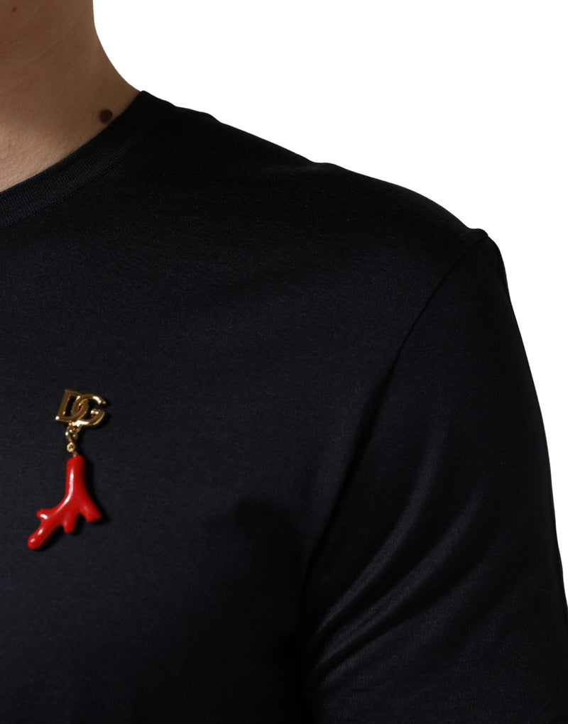 Dolce & Gabbana Donkerblauw DG Logo Zijden Heren T-shirt met Ronde Hals