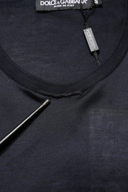 T-shirt Dolce & Gabbana en soie à col rond pour homme, bleu foncé, logo DG