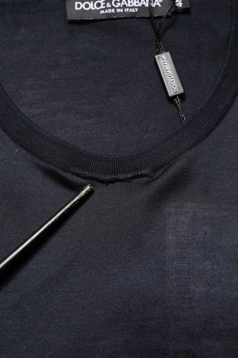 Dolce & Gabbana Donkerblauw DG Logo Zijden Heren T-shirt met Ronde Hals