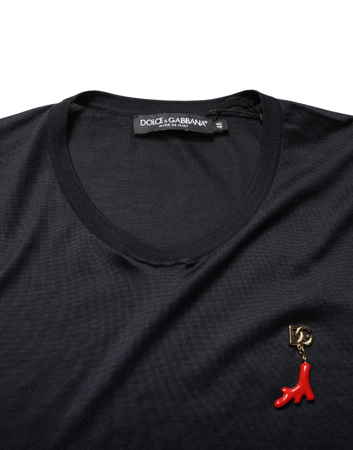 T-shirt Dolce & Gabbana en soie à col rond pour homme, bleu foncé, logo DG