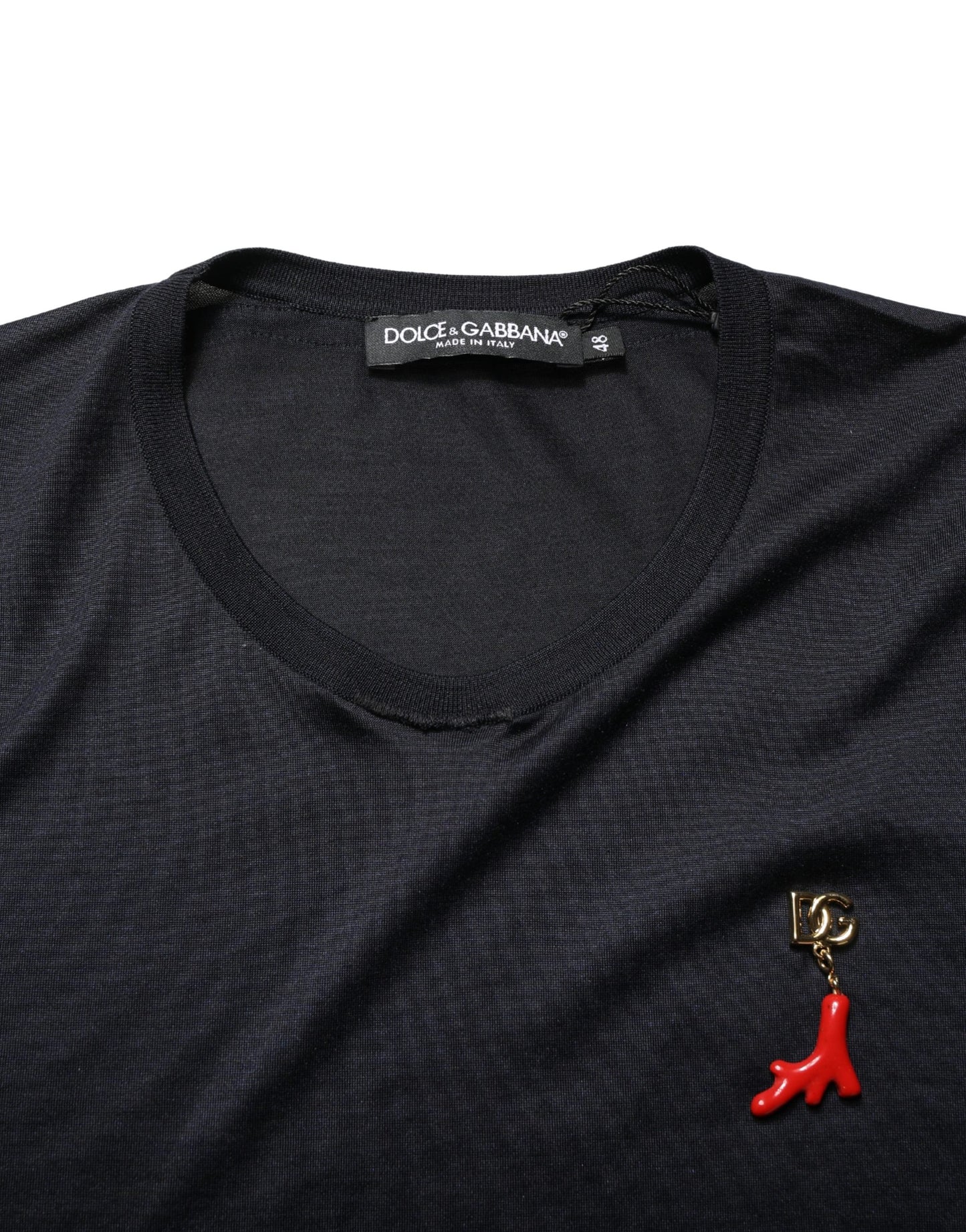 T-shirt Dolce & Gabbana en soie à col rond pour homme, bleu foncé, logo DG