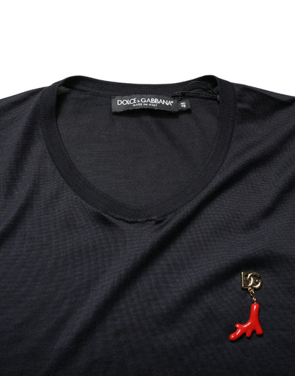 T-shirt Dolce & Gabbana en soie à col rond pour homme, bleu foncé, logo DG