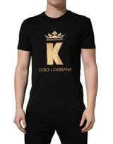 T-shirt col rond en coton noir avec écusson King pour homme Dolce & Gabbana