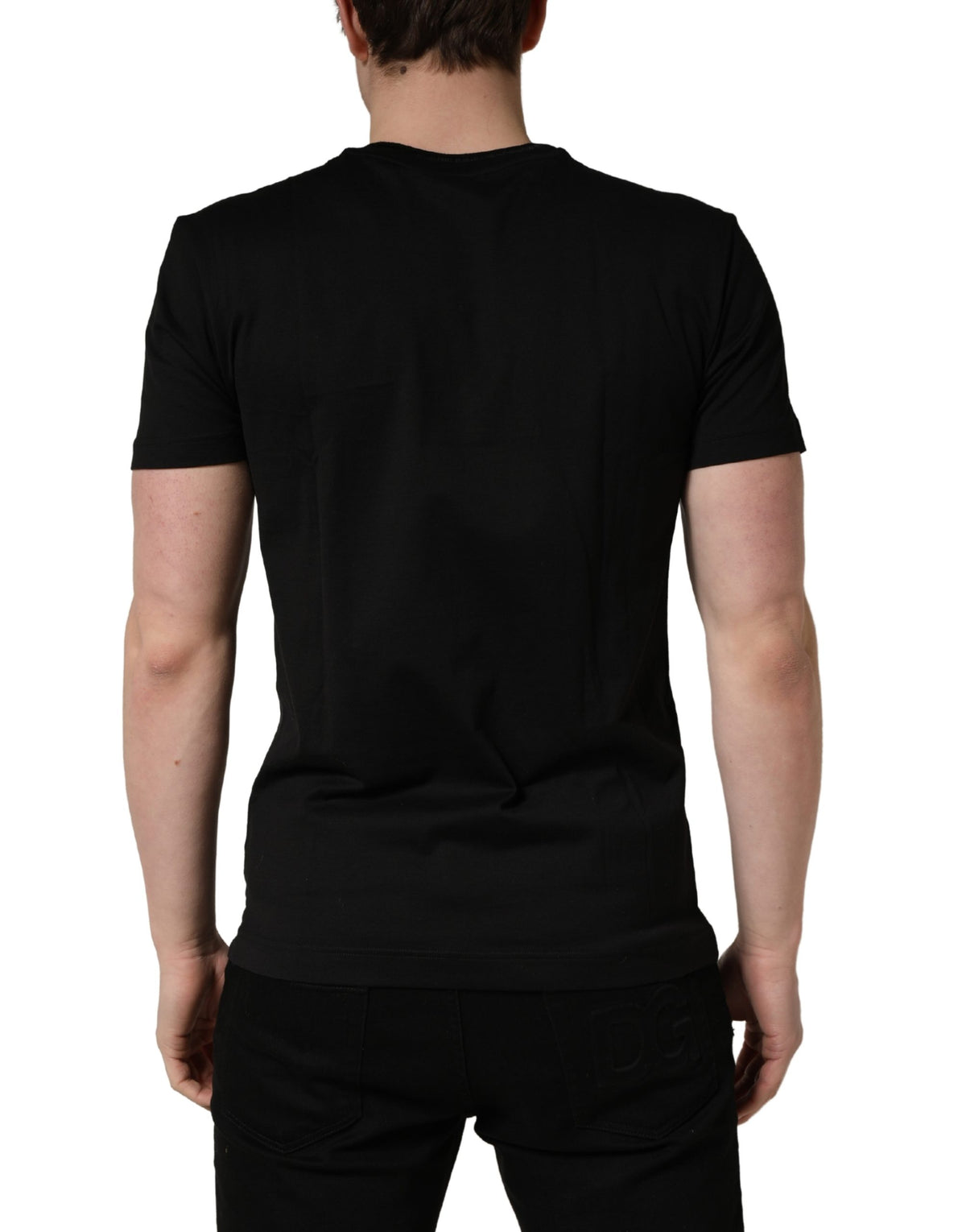 T-shirt col rond en coton noir avec écusson King pour homme Dolce & Gabbana
