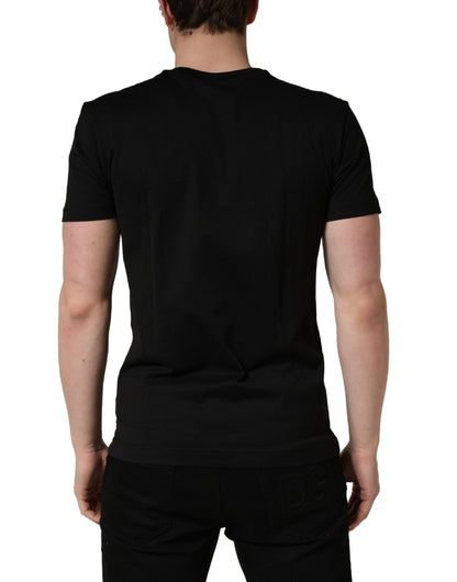 T-shirt col rond en coton noir avec écusson King pour homme Dolce & Gabbana