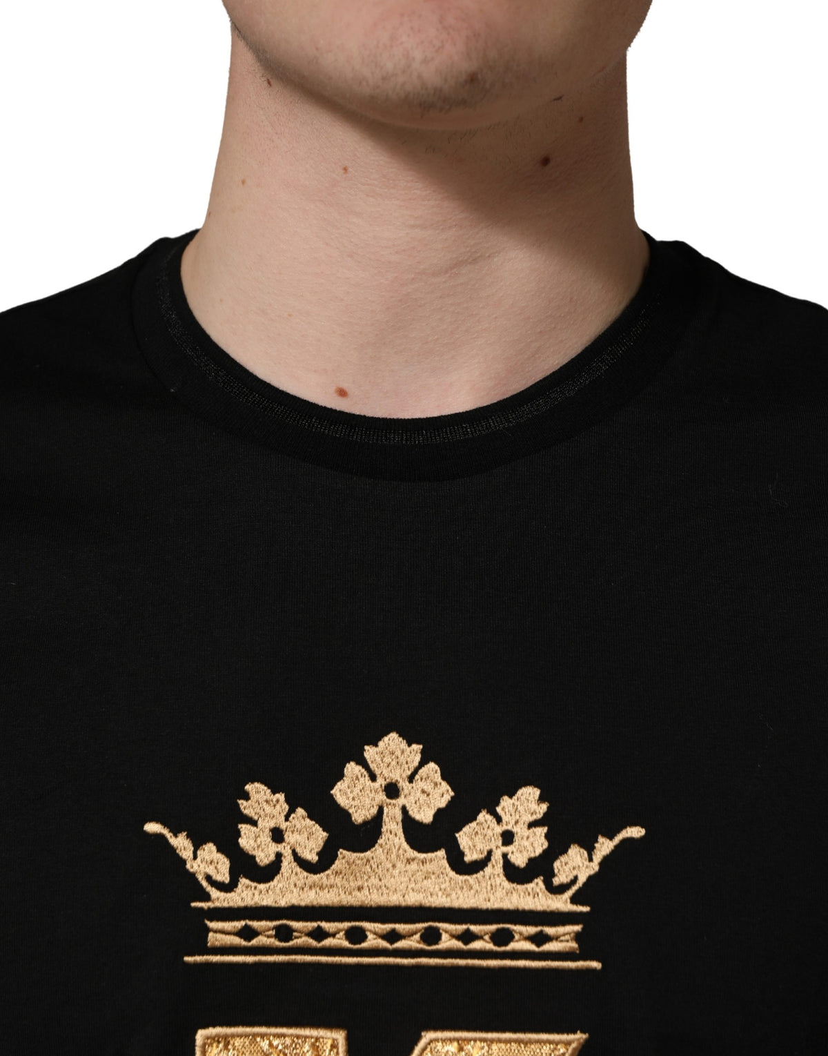 T-shirt col rond en coton noir avec écusson King pour homme Dolce & Gabbana