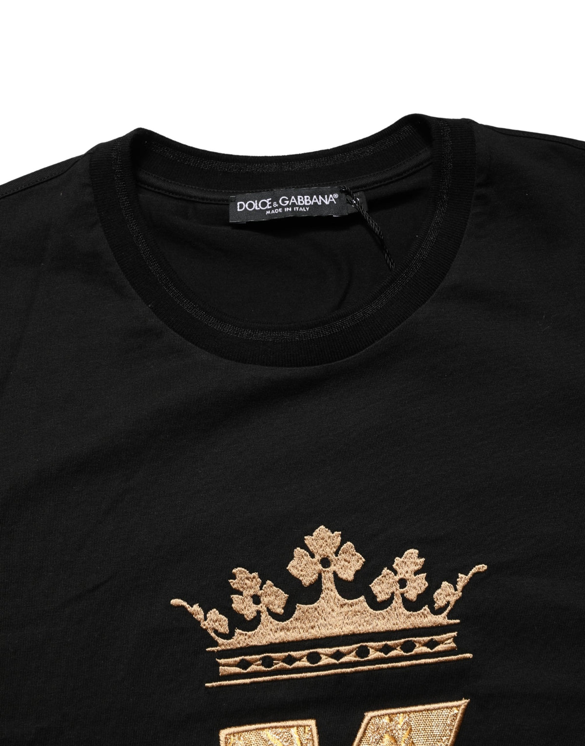 T-shirt col rond en coton noir avec écusson King pour homme Dolce & Gabbana