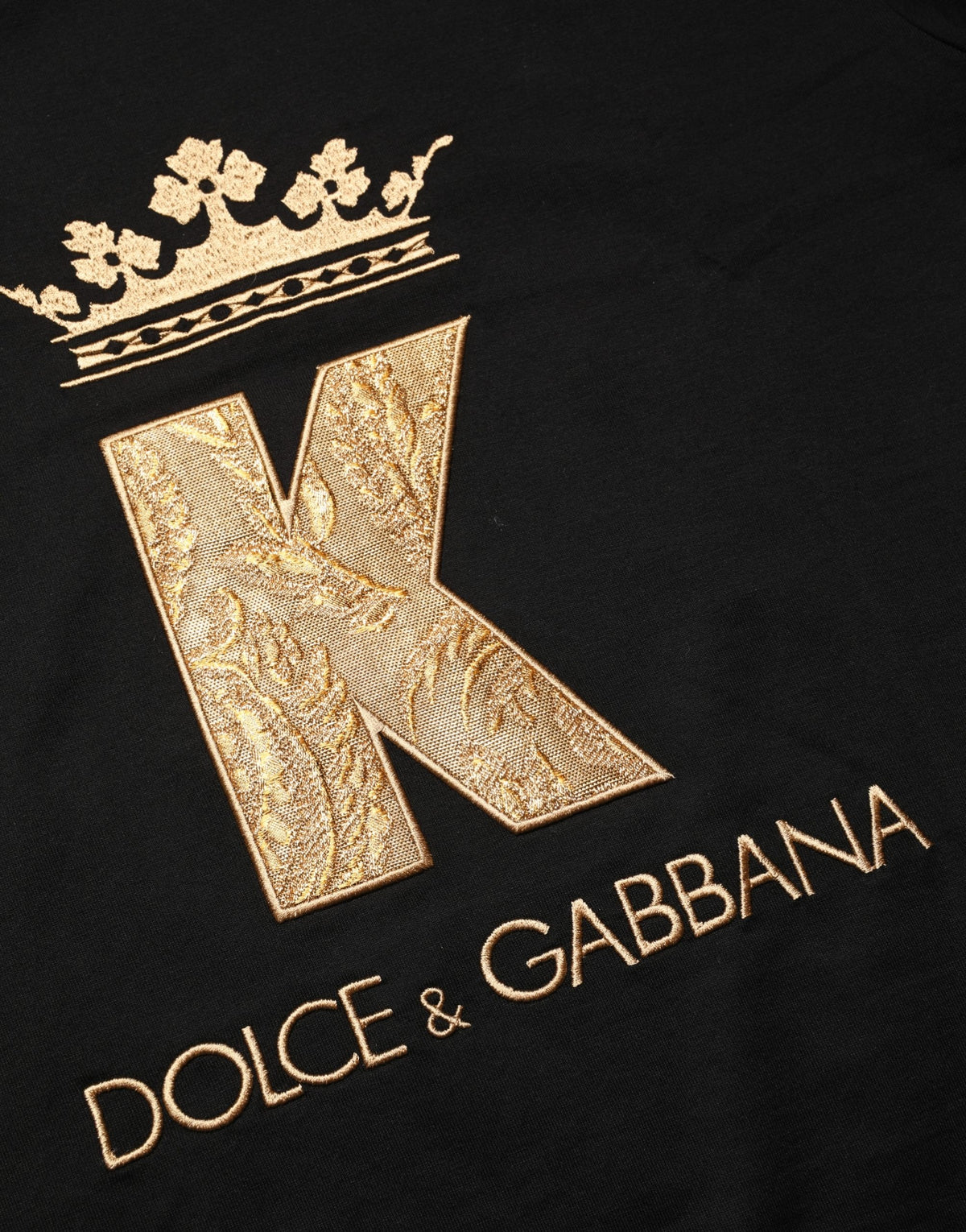T-shirt col rond en coton noir avec écusson King pour homme Dolce & Gabbana