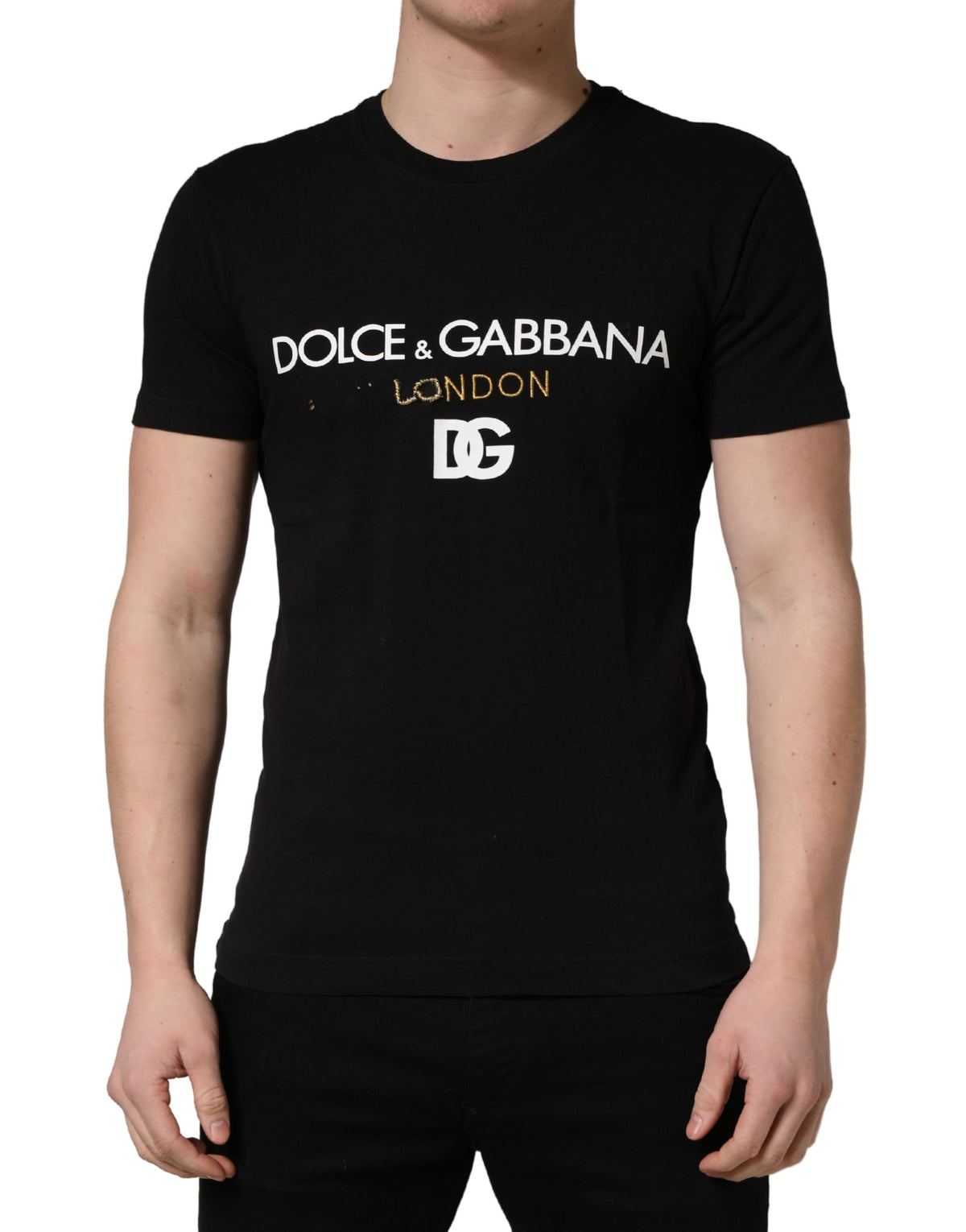 T-shirt col rond Dolce & Gabbana en coton noir DG London pour homme