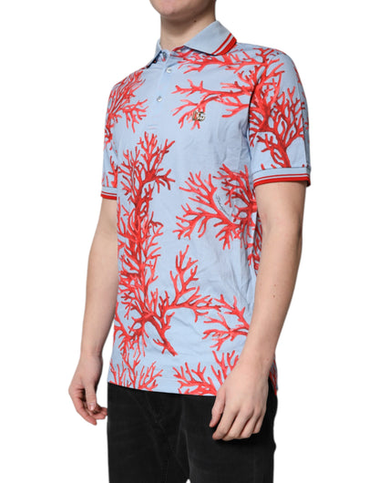 Dolce & Gabbana LightBlue Coral Katoenen Polo met Kraag