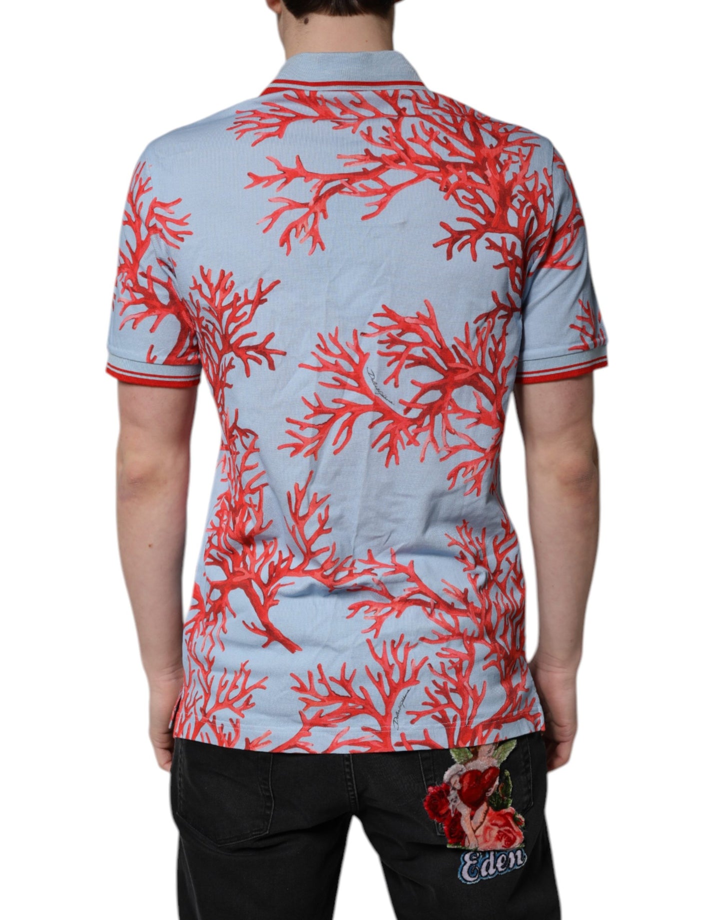 Dolce & Gabbana LightBlue Coral Katoenen Polo met Kraag