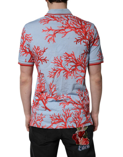Dolce & Gabbana LightBlue Coral Katoenen Polo met Kraag