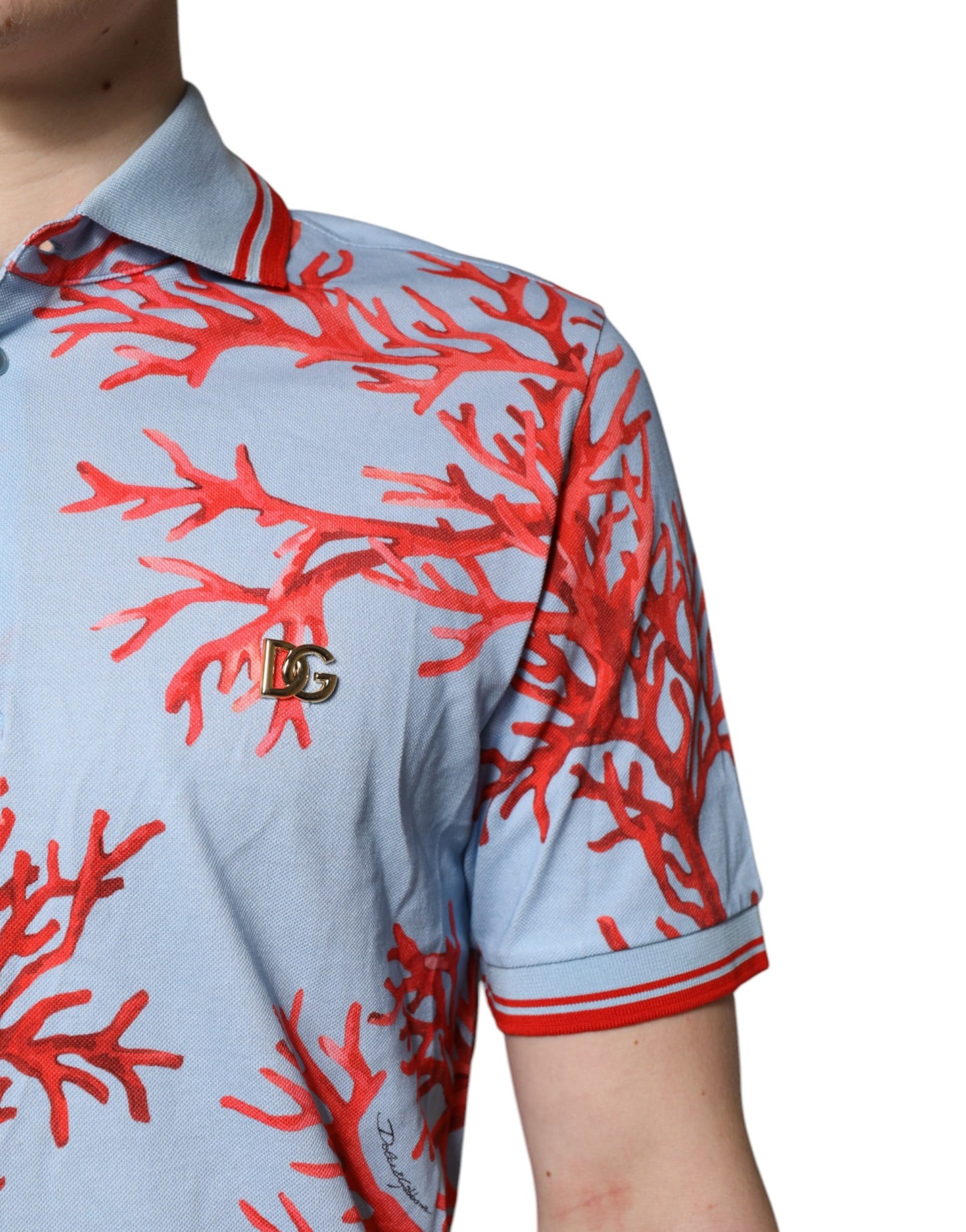 Dolce & Gabbana LightBlue Coral Katoenen Polo met Kraag