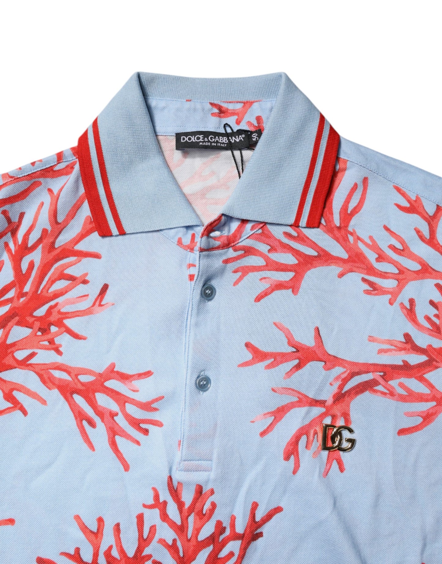 Dolce & Gabbana LightBlue Coral Katoenen Polo met Kraag