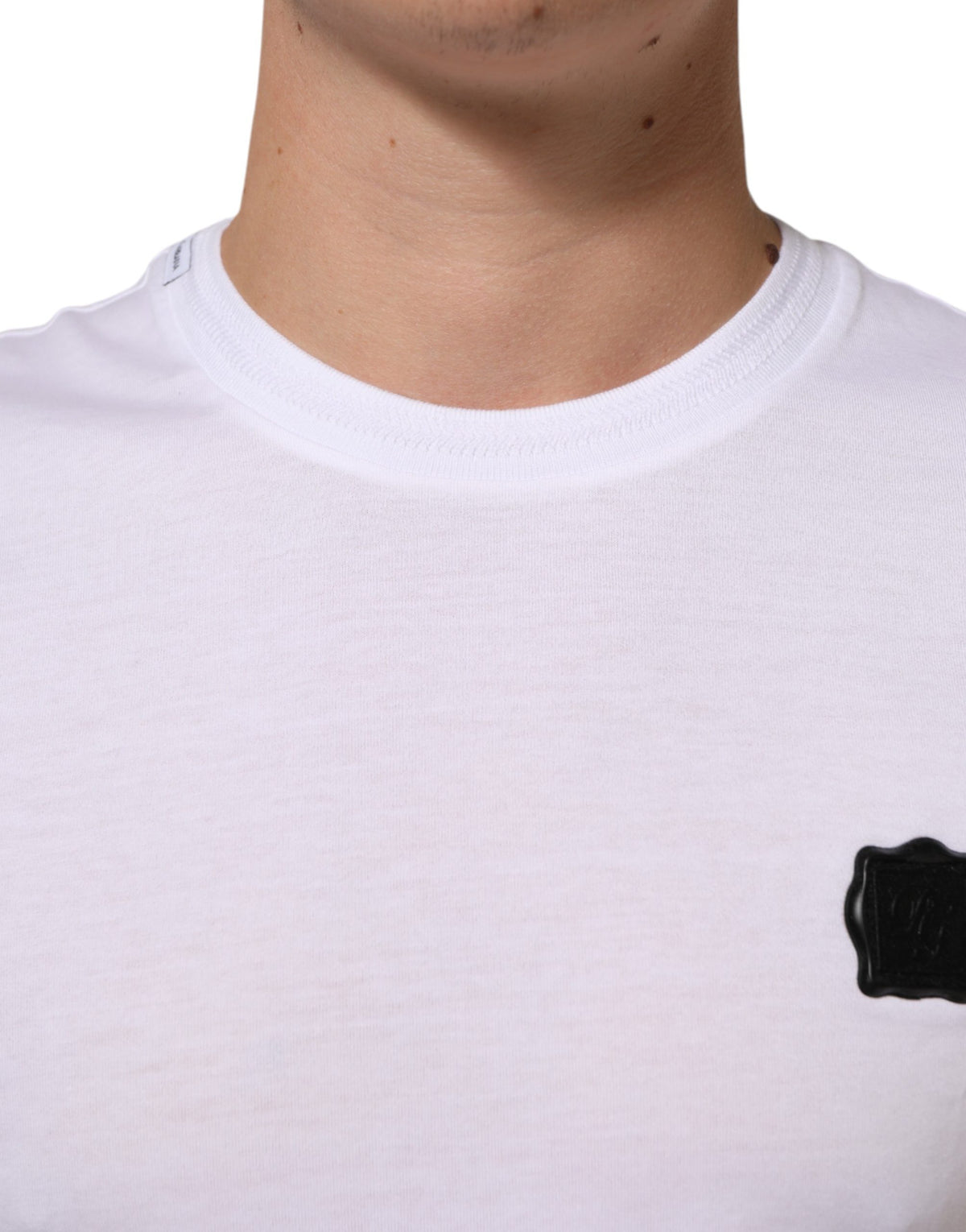 T-shirt en coton à col rond avec patch logo blanc Dolce &amp; Gabbana