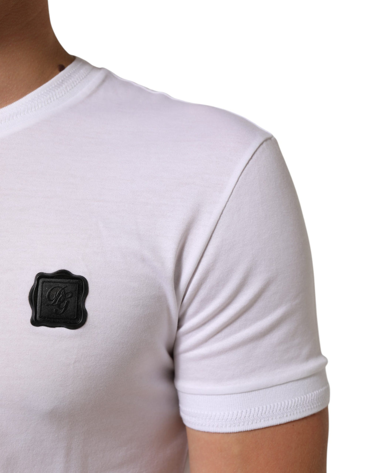 T-shirt en coton à col rond avec patch logo blanc Dolce &amp; Gabbana
