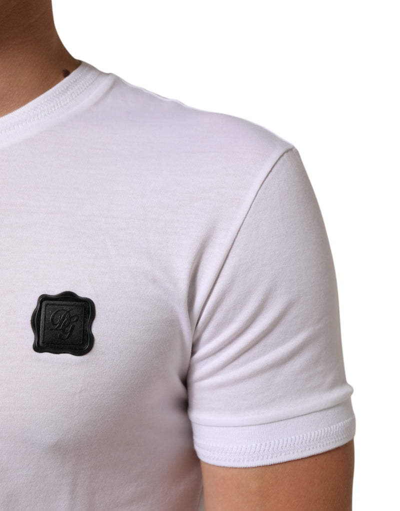 Dolce & Gabbana White Logo Patch Cotton Crew Neck T-shirt