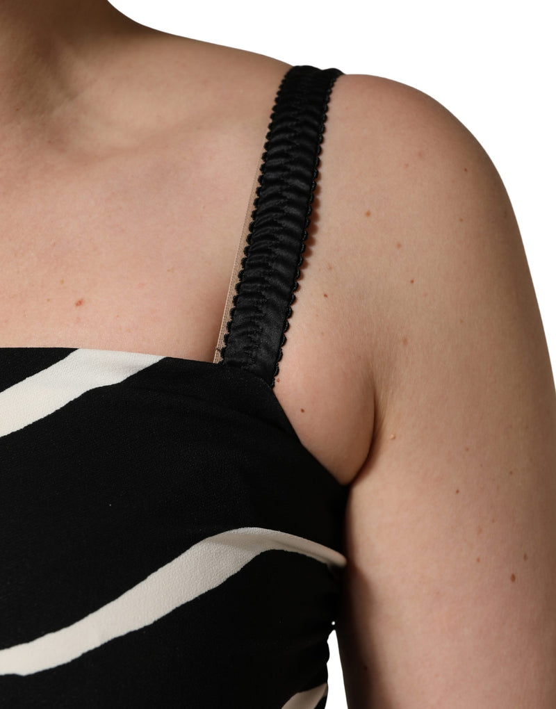 Dolce & Gabbana Black White Zebra Print Cady Calf Length Dress