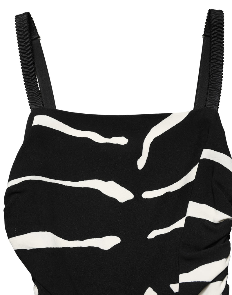 Dolce & Gabbana Black White Zebra Print Cady Calf Length Dress