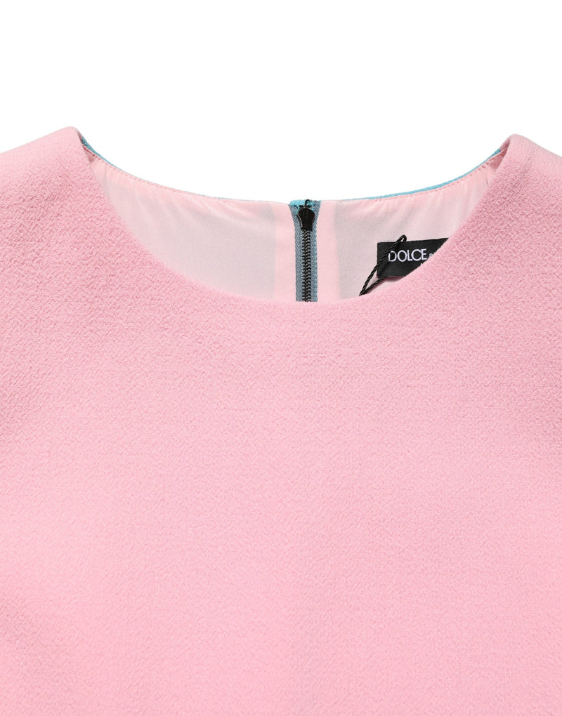 Dolce & Gabbana Pink Blue Wool Sleeveless Shift Mini Dress