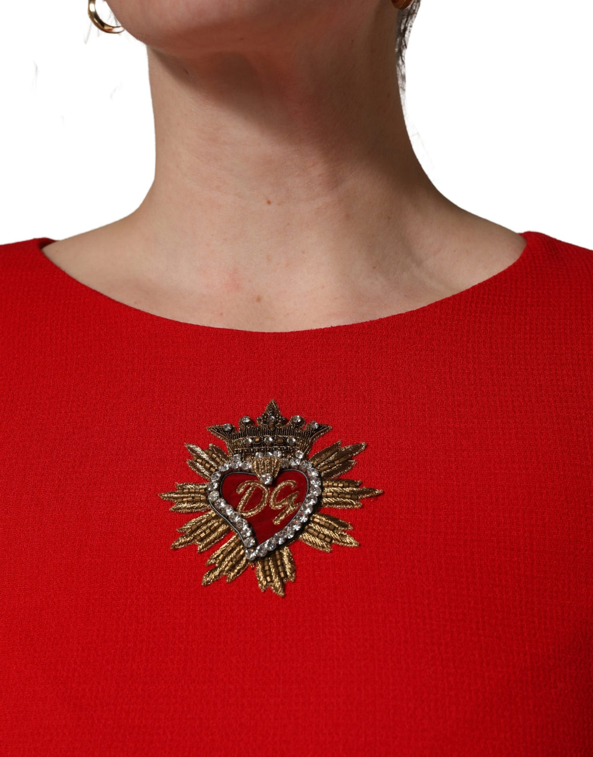 Dolce & Gabbana Red Heart Embellished Wool Mini Dress