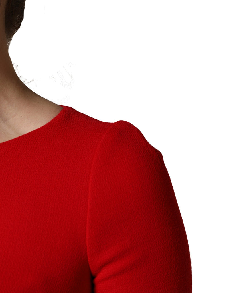 Dolce & Gabbana Red Heart Embellished Wool Mini Dress