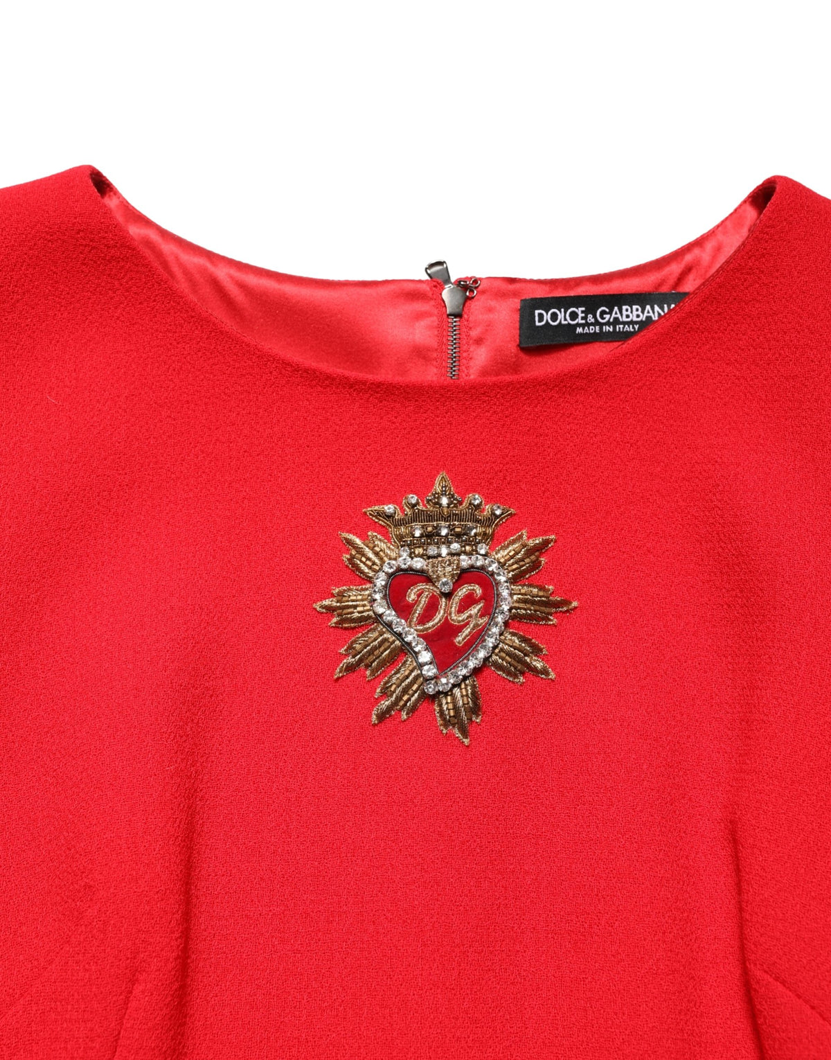 Dolce & Gabbana Red Heart Embellished Wool Mini Dress