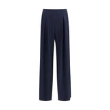 Max Mara Pure Blue Silk Casual Pants - Elegant Wide-Leg Design