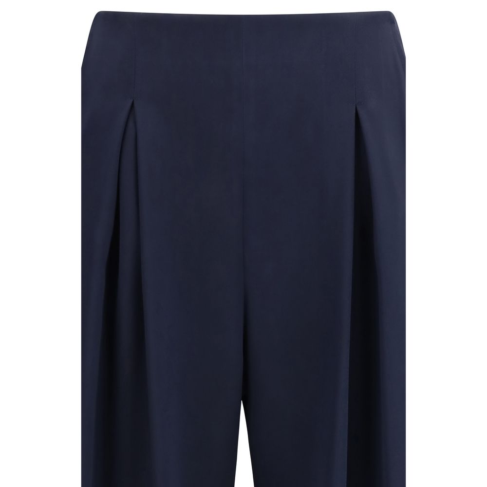 Max Mara Pure Blue Silk Casual Pants - Elegant Wide-Leg Design