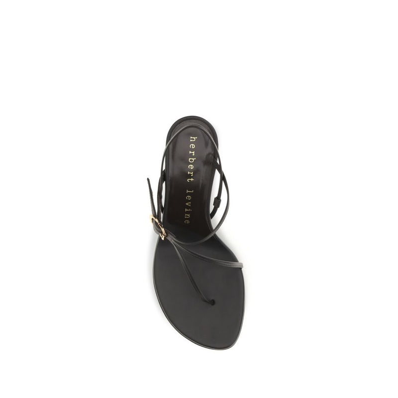 Herbert Levine Black Calf Leather Bos Taurus Stiletto Heel Sandals