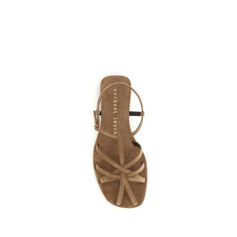Herbert Levine Brown Calf Leather Bos Taurus Flat Sandals