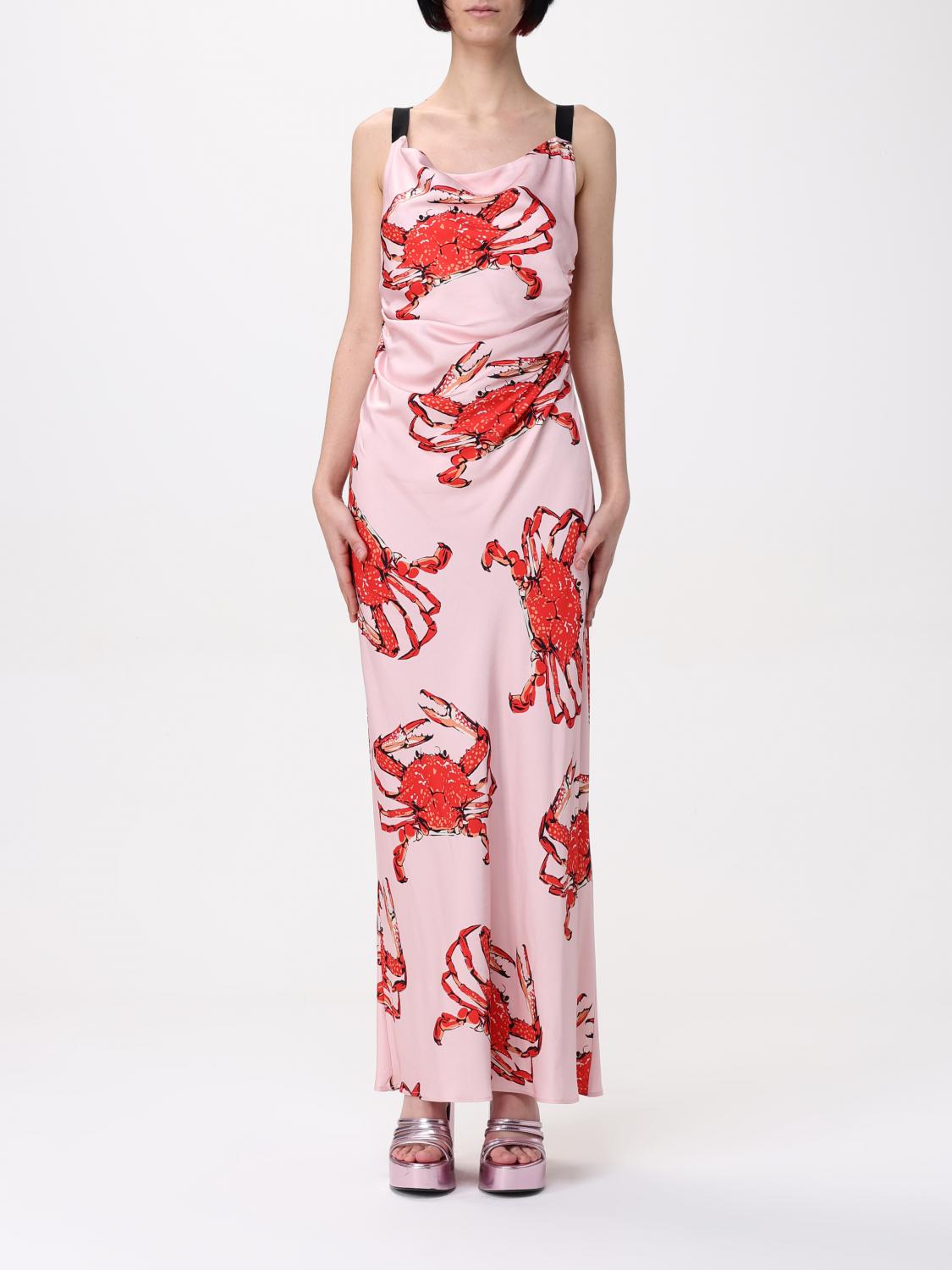 MSGM Multicolor Silk Casual Dress - Maxi Length with Crab Print