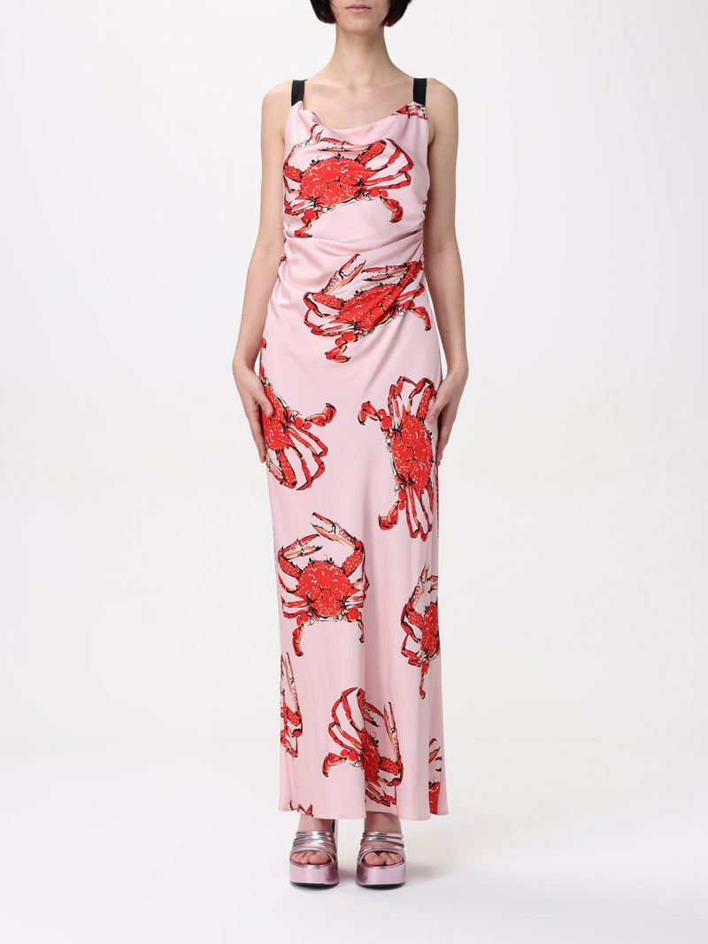 MSGM Multicolor Silk Casual Dress with Crab Print
