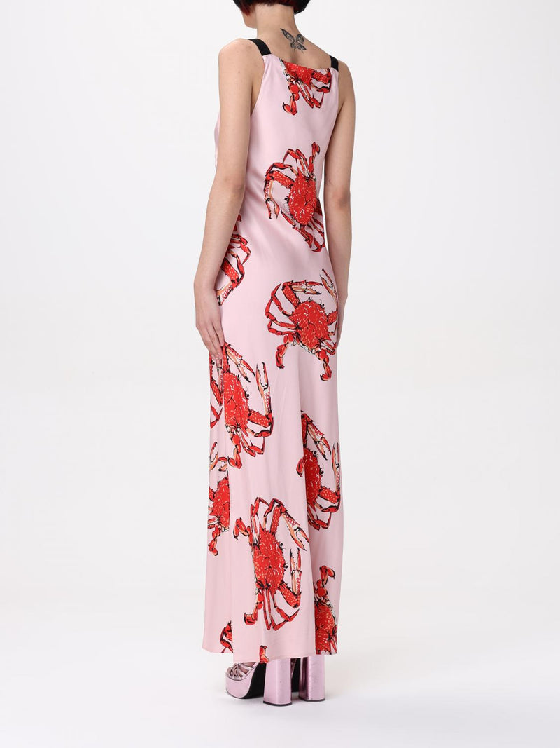 MSGM Multicolor Silk Casual Dress with Crab Print