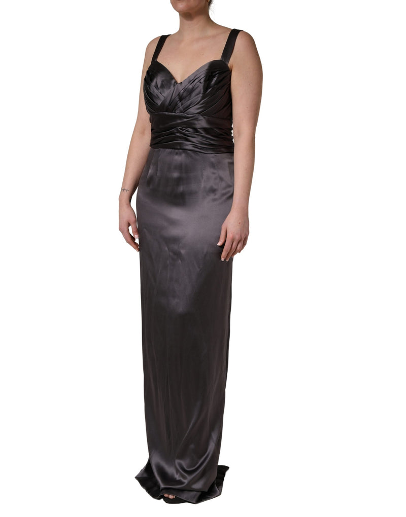 Dolce & Gabbana Black Satin Sleeveless Sweetheart Dress