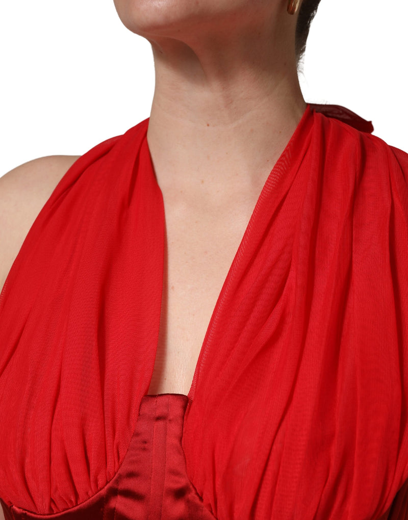 Dolce & Gabbana Red Halter Corset Sleeveless Sheath Dress