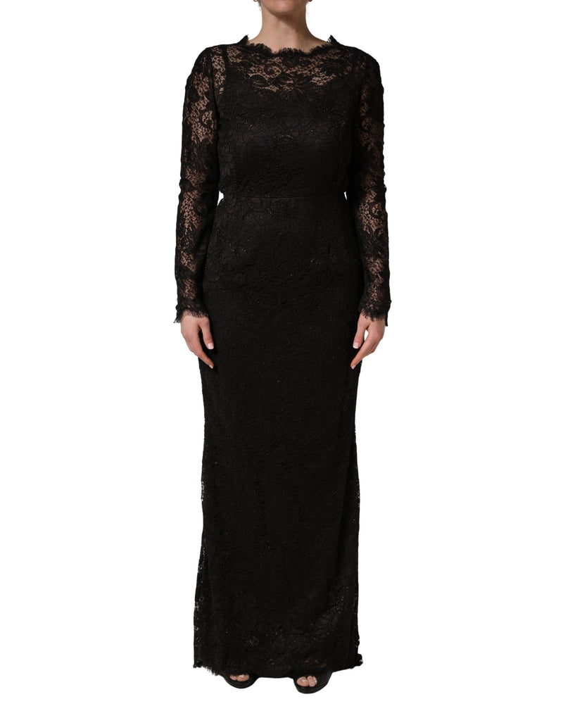 Dolce & Gabbana Black Floral Lace Sheath Maxi Dress