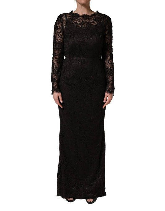 Dolce & Gabbana Black Floral Lace Sheath Maxi Dress