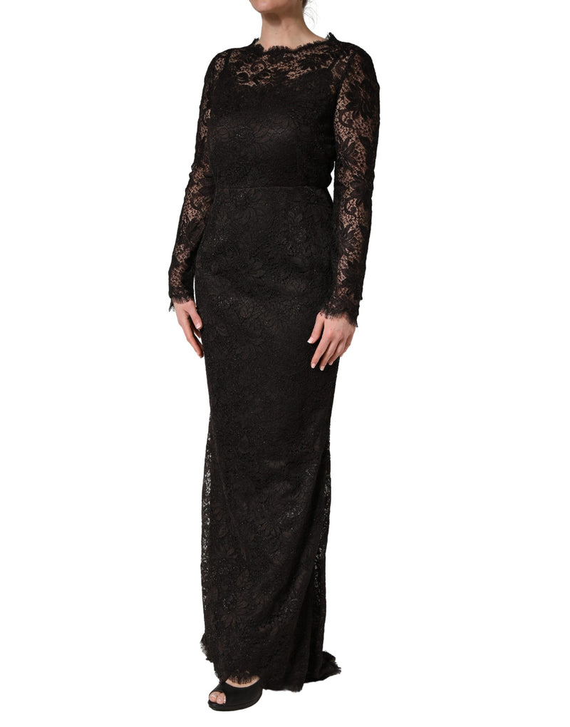 Dolce & Gabbana Black Floral Lace Sheath Maxi Dress